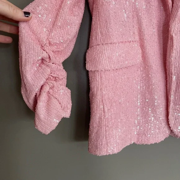 NWT GENERATION LOVE Serafina Sequin Blazer Light Pink Puff Sleeve Small Relaxed